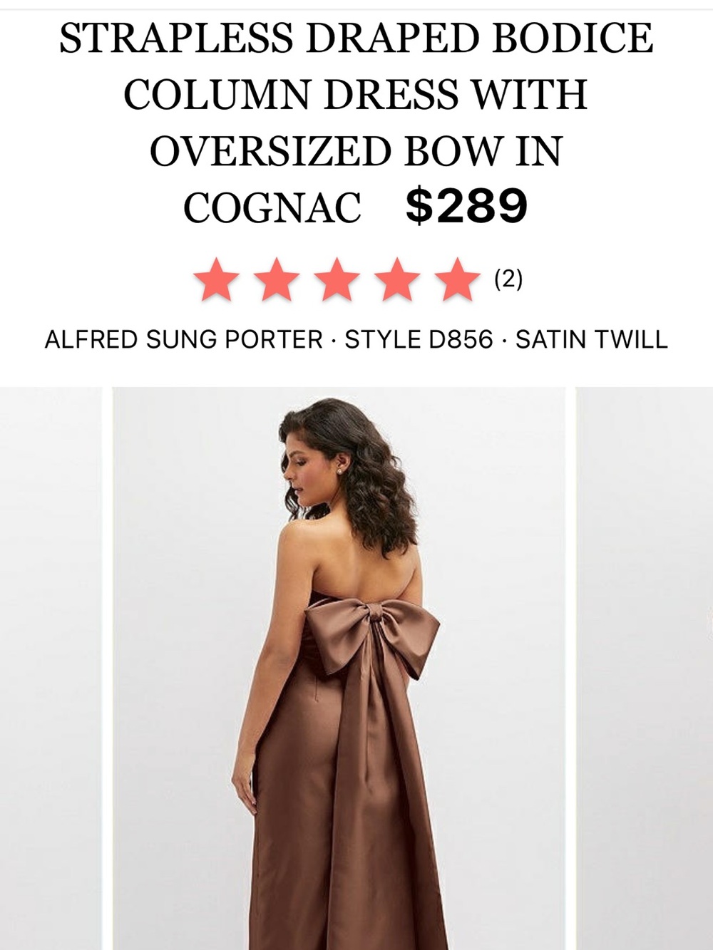 ALFRED SUNG Strapless Satin Column Dress in Cognac Brown - Picture 2 of 2